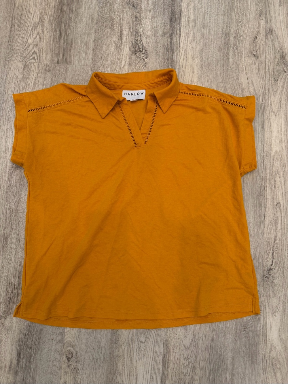 Harlow Mustard Yellow Collared V Neck Boho Top Size Large